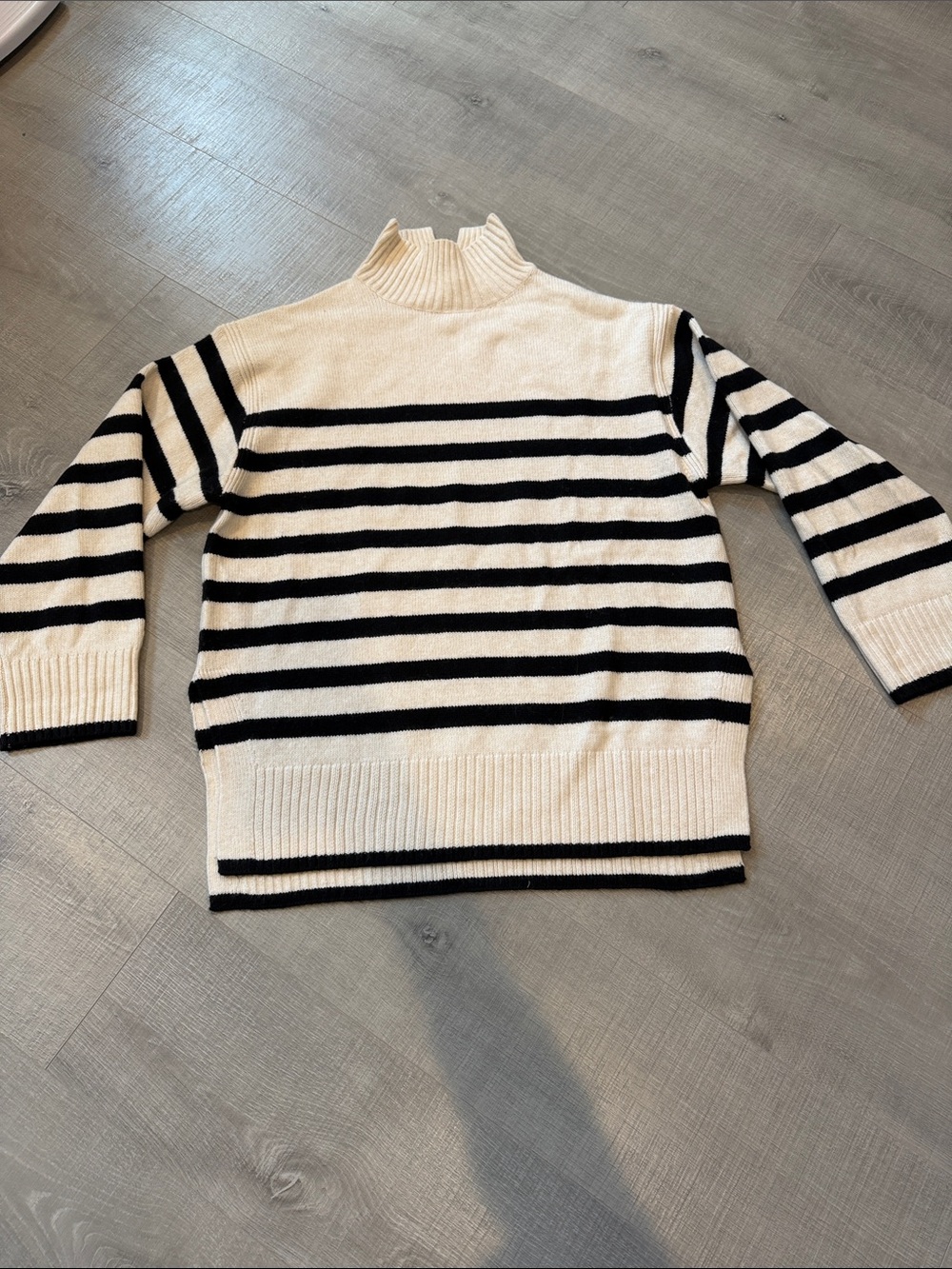 H&M Oversized Cream and Black Striped Turtleneck Sweater
